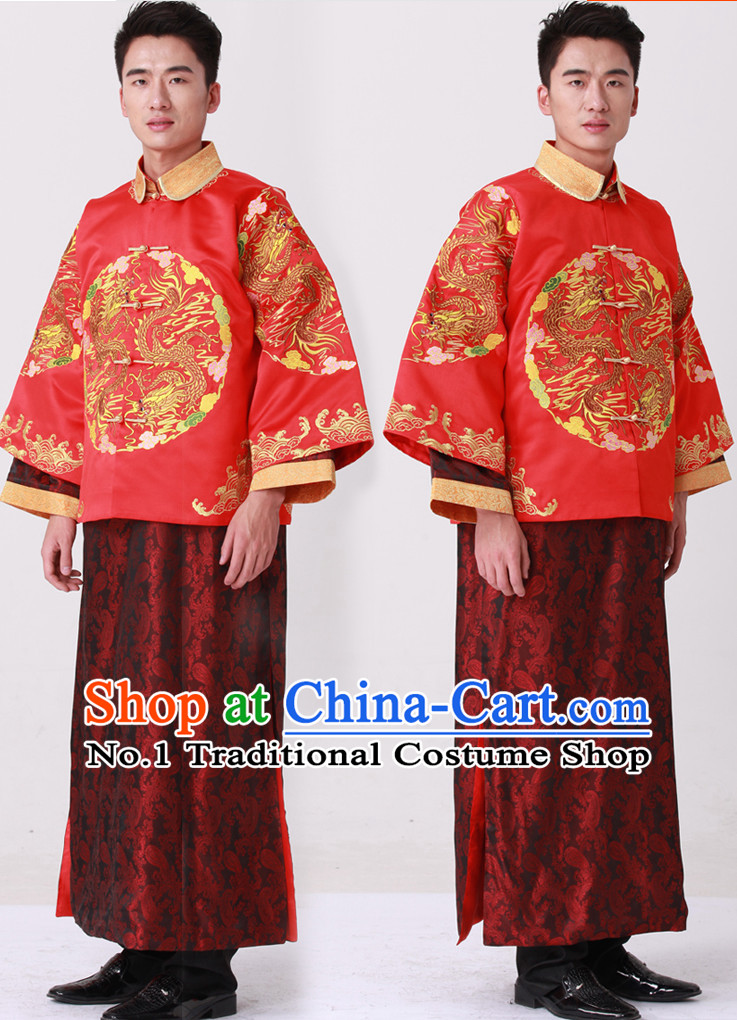 Dragon Embroidery Chinese Fashion Bridal Dress Complete Set for Bridegrooms