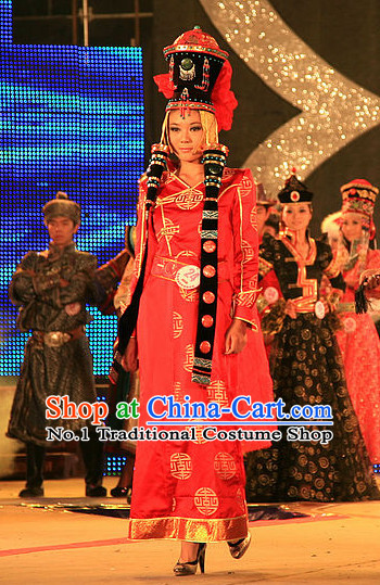 Traditional Mongolian Clothing and Hat Complete Set for Women