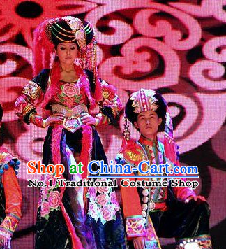 Traditional Chinese Ethnic Costumes and Hat Complete Set for Women