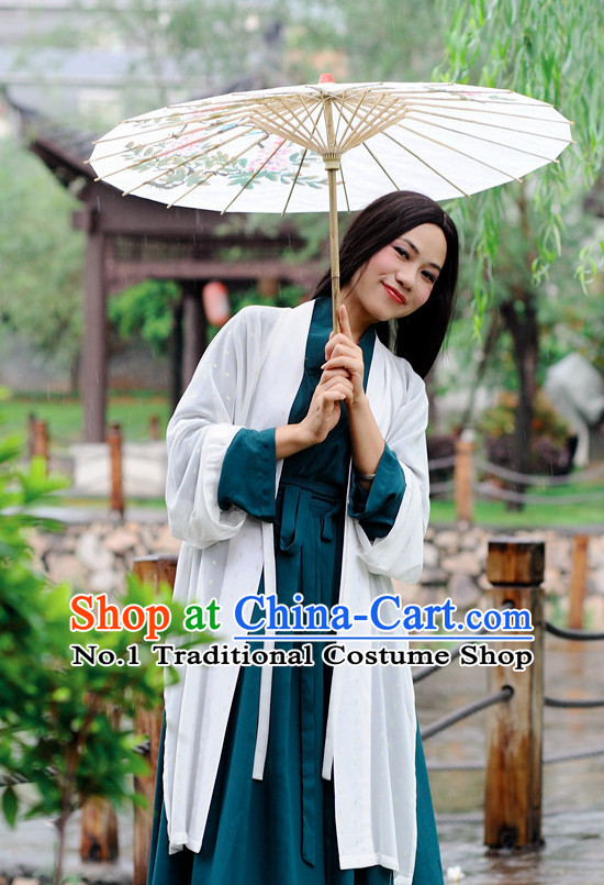 Ancient Chinese Hanfu Clothes and Umbrella Complete Set for Women