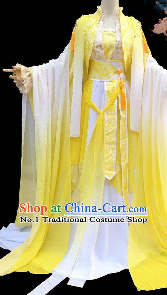 Yellow Ancient Chinese Princess Clothes Complete Set for Women