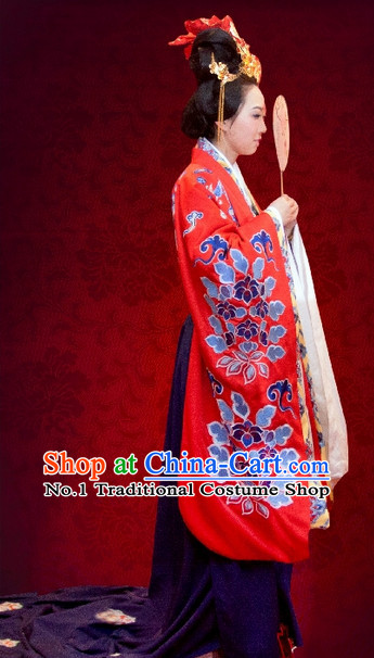 Chinese Traditional Red Bridal Dress and Hair Accessories Complete Set for Women
