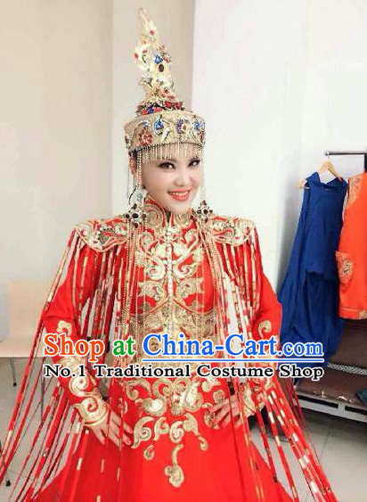 Mongolian Empress Queen Wedding Dress and Hair Accessories Complete Set
