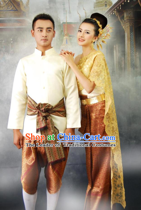 Traditional Thailand Customs Husband and Wife Clothes 2 Sets