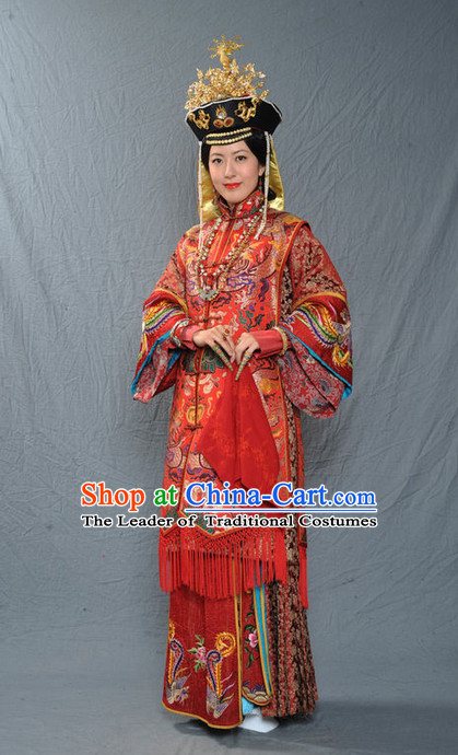 Chinese Ancient Imperial Empress Wedding Dresses and Phoenix Hat Complete Set