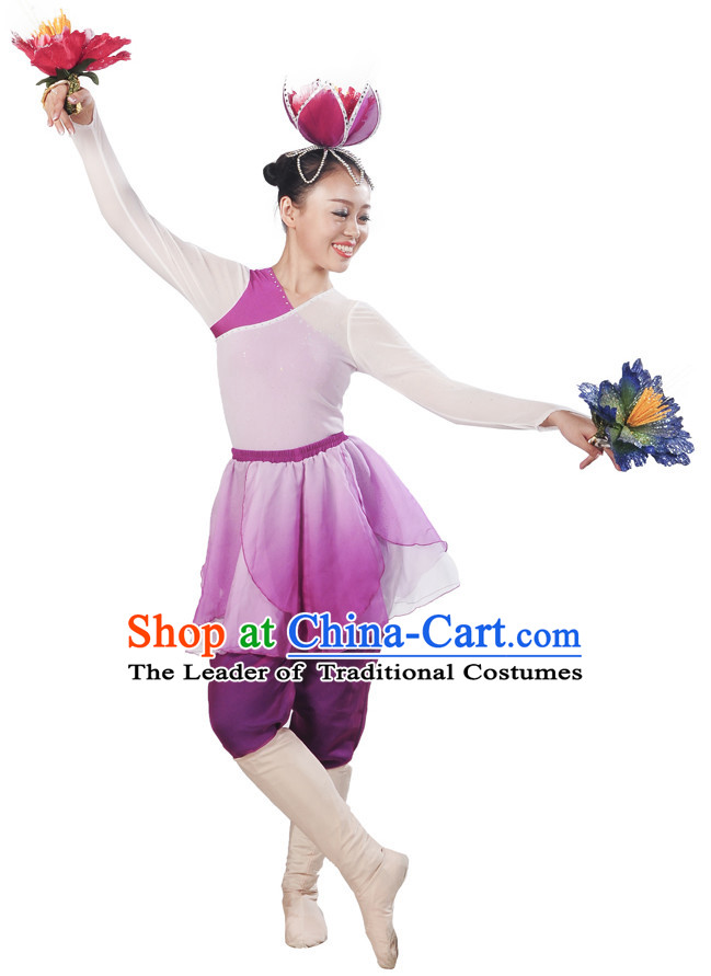 Purple White Flower Dancewear and Flower Hair Decorations Complete Set for Women