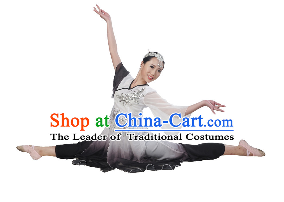 Color Transition Hanfu Costume and Headpieces Complete Set for Women.