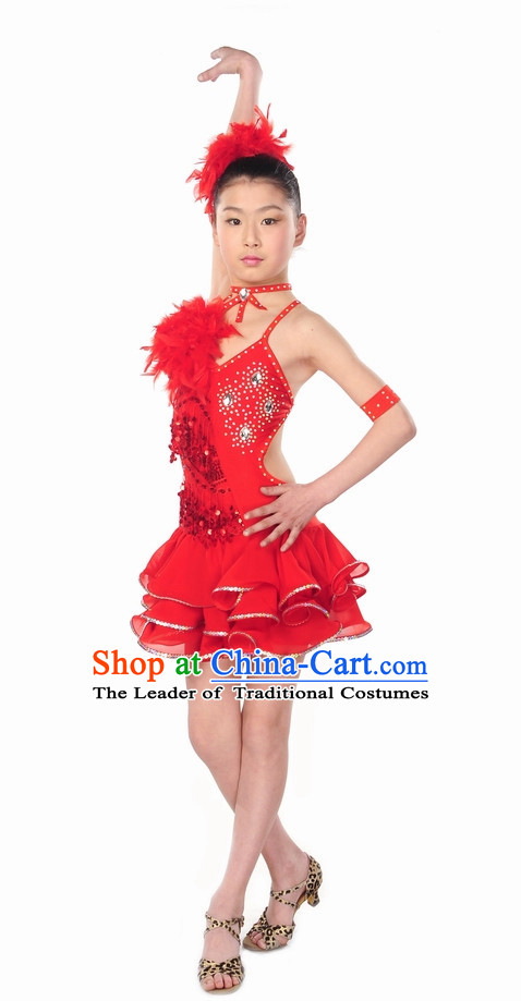 Red Latin Dance Costume for Kids