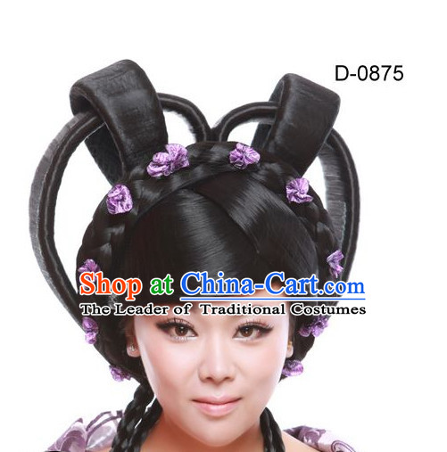 Chinese Ancient Female Empress Black Long Lady Hair extensions Wigs Fascinators Toupee Long Wigs Hair Pieces for Ladies