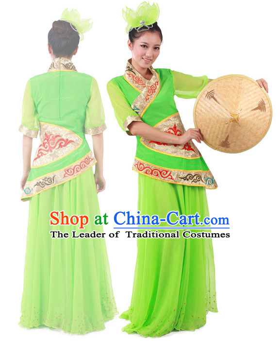 Chinese Teenagers Folk Dance Costume and Headpieces for Competition