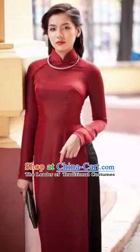 Red Traditional Viet Causal Dress for Women