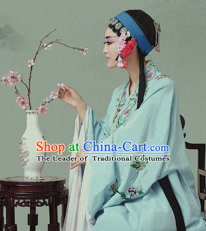 Chinese Peking Opera Lady Wig Hair Accessories and Long Sleeves Costume Complete Set