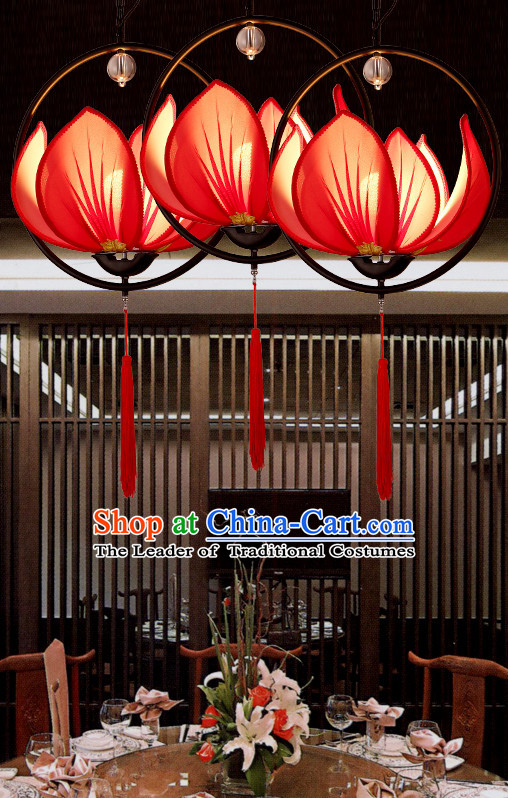 Red Handmade Chinese Classic Lotus Ceiling Lanterns