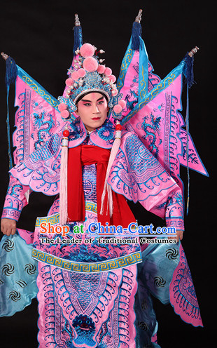 Pink Ancient Chinese Opera Embroidered Dragon General Costumes Complete Set