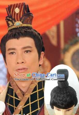 Chinese Ancient Emperor Prince Black Male Hairstyle Long Wigs