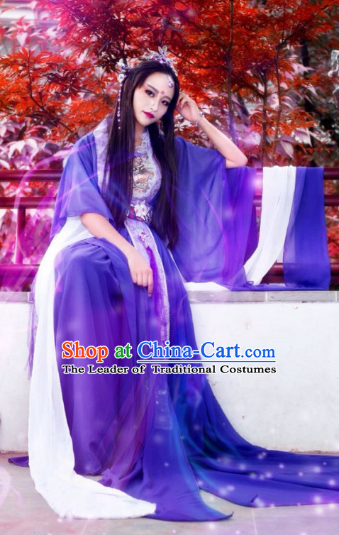 Purple Traditional Chinese Classical Hanfu Dresses and Hair Jewelry Complete Set for Women