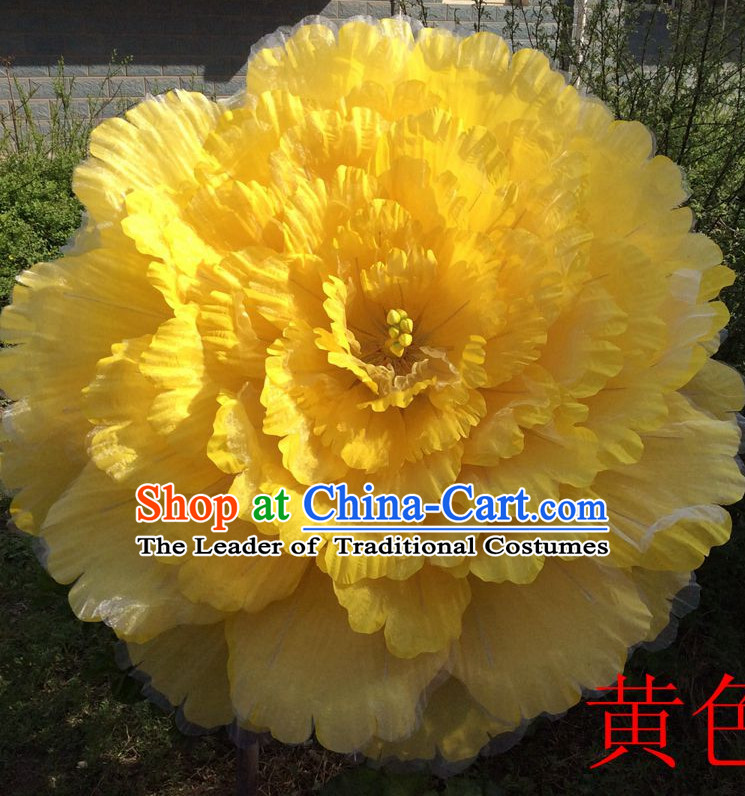 31.5 Inches Yellow Professional Stage Performance Large Peony Flower Umbrella