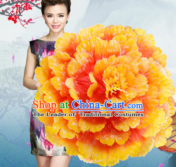 35 Inches Yellow Professional Stage Performance Large Peony Flower Umbrella