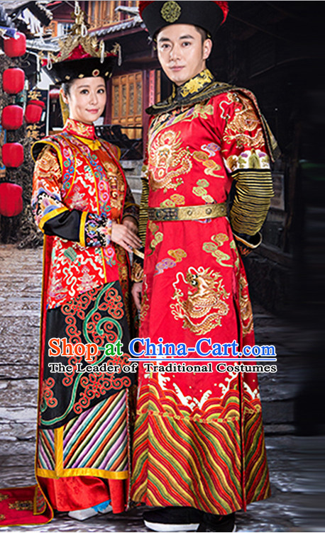Ancient Chinese Empress Emperor Royal Dresses Imperial Robe Clothes 2 Complete Sets