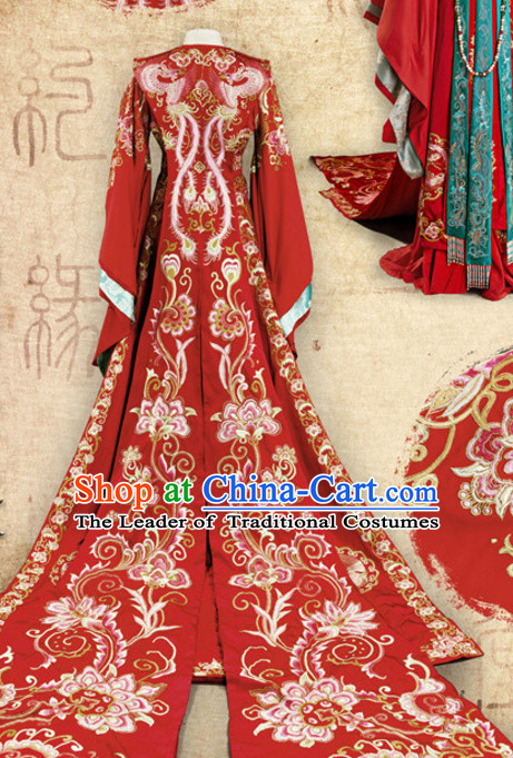 Ancient Chinese Imperial Embroidered Phoenix Empress Royal Wedding Dresses Clothing Complete Set