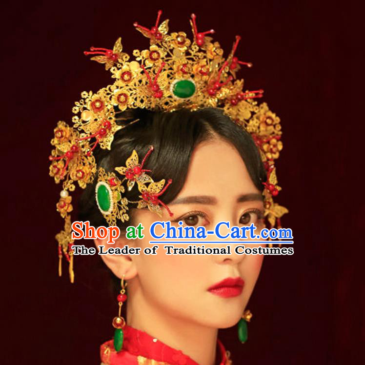 Chinese Ancient Style Hair Jewelry Accessories, Hairpins, Princess Hanfu Xiuhe Suit Wedding Bride Hair Accessories, Headwear for Women