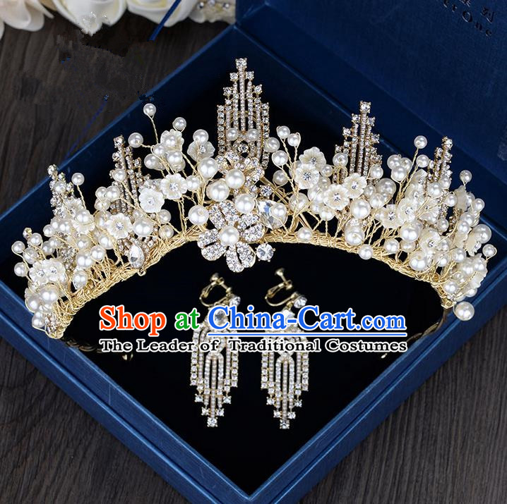 Traditional Jewelry Accessories, Palace Princess Bride Royal Crown, Engagement Royal Crown, Wedding Accessories Earring, Baroco Style Crystal Headwear and Earrings Set for Women