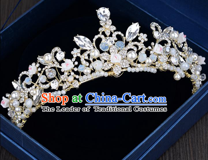 Traditional Jewelry Accessories, Palace Princess Bride Royal Crown, Imperial Royal Crown, Wedding Hair Accessories, Baroco Style Crystal Flowers Headwear for Women