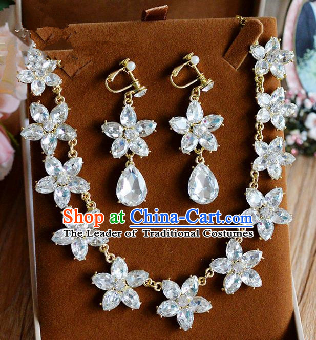 Traditional Jewelry Accessories, Palace Princess Wedding Accessories, Baroco Style Crystal Earrings and Necklace Set for Women