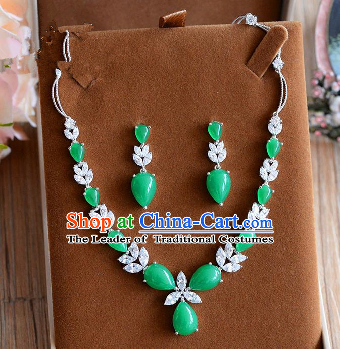 Traditional Jewelry Accessories, Palace Princess Wedding Accessories, Baroco Style Colorful Emerald Earrings and Necklace Set for Women