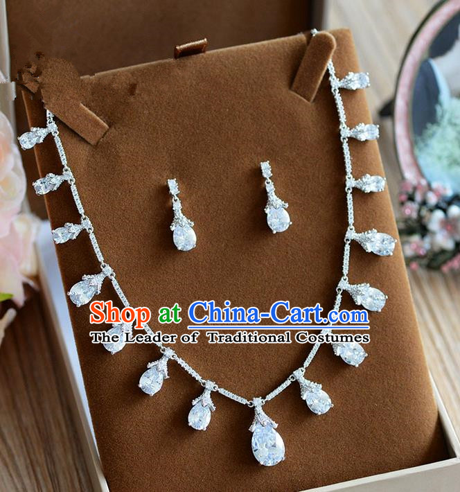 Traditional Jewelry Accessories, Palace Princess Earrings, Engagement Accessories Collar, Earrings, Necklace, Wedding Accessories, Baroco Style Crystal Zircon Headwear Set for Women