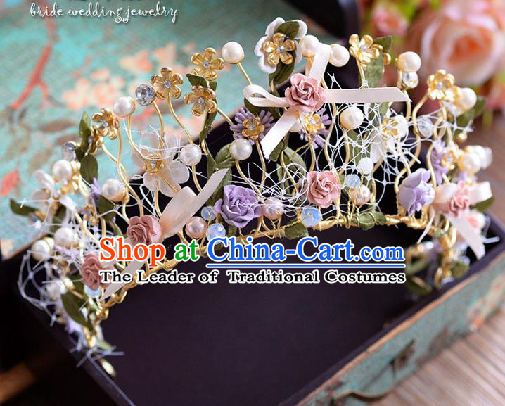 Traditional Jewelry Accessories, Palace Princess Bride Royal Crown, Engagement Royal Crown, Wedding Hair Accessories, Baroco Style Flowers Headwear for Women