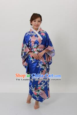 Japanese Traditional Kimono Costumes Women Dress COSPLAY Japanese Traditional Garment Wedding Dress Ceremonial Wafuku Stage Show Blue