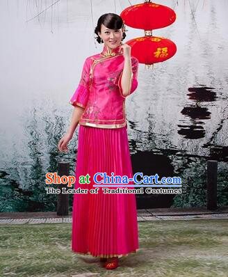 Min Guo Girl Dress Chinese Traditional Costume Stage Show Ceremonial Dress Rose Red