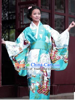 Japanese Traditional Costumes Kimono Tomesode Stage Show Wafuku Aristolochia ringens Tomesode Full Dress Green