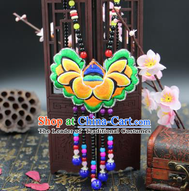 Traditional Chinese Miao Nationality Necklace, Hmong Folk Wedding Embroidery Sweater Chain, Chinese Minority Nationality Jewelry Accessories for Women