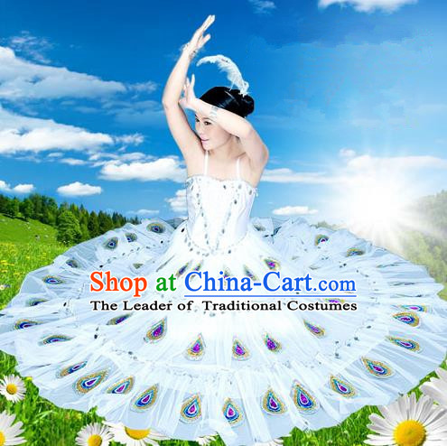 Traditional Chinese Dai Nationality Peacock Dancing Costume, Folk Dance Ethnic Costume, Chinese Minority Nationality Dancing Costume for Women