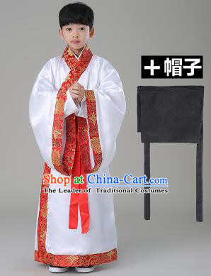 Traditional Chinese Dress Boy Han Fu Han Dynasty Clothes RuQun Children Kid Stage Show Ceremonial Costumes White