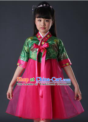Korean Dress for Girls Children Clothes Stage Costume Formal Dress Full Attire Dancing Costume Show Pink Top Red Skirt