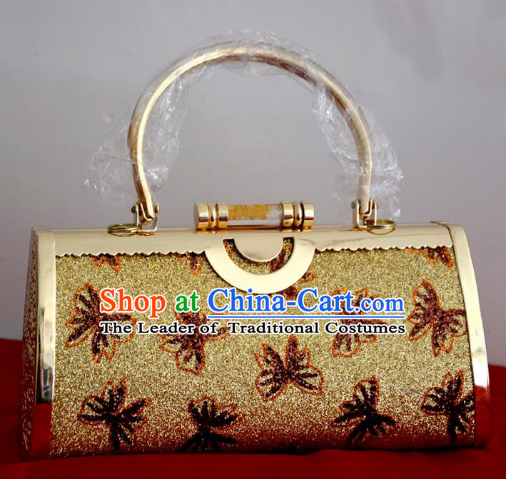 Traditional Asian Thai Jewelry Accessories Wedding Handbags, Thai Bangkok Bride Gold Handbags for Women