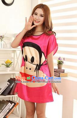 Night Gown Women Sexy Skirt Night Suit Nighty Bedgown Rose Red
