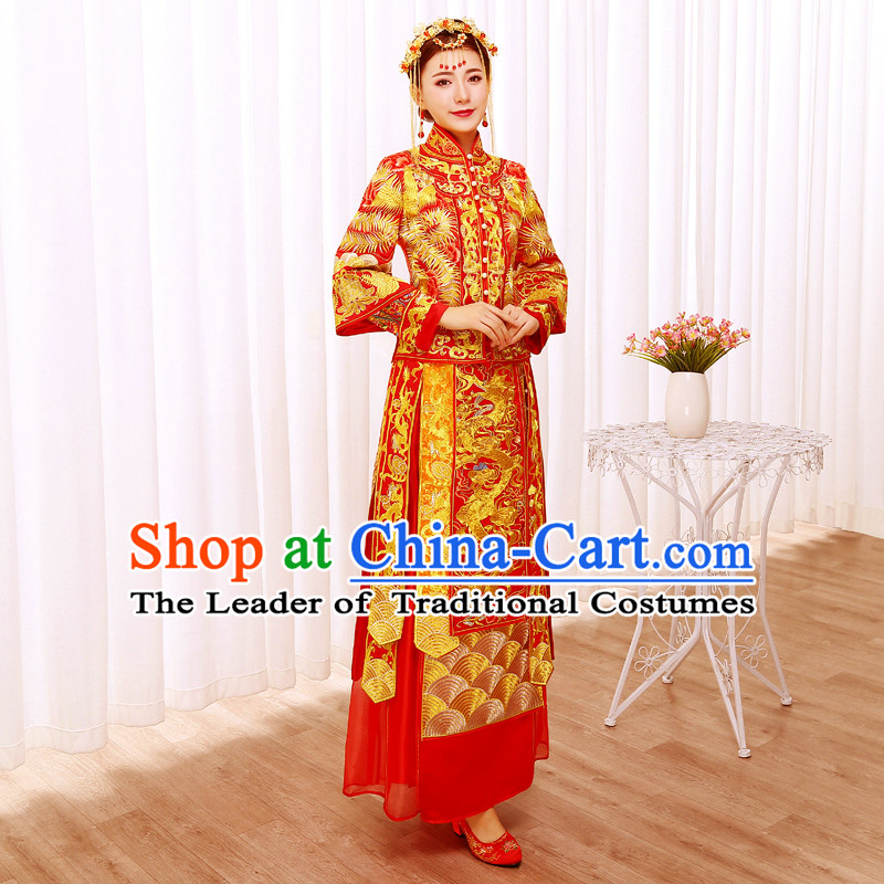 Ancient Chinese Costume Xiuhe Suits Traditional Wedding Dress Red Women Longfeng Dragon And Phoenix Flown Bride Toast Cheongsam