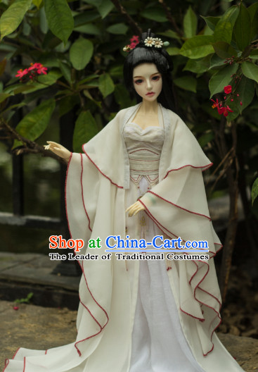 Ancient Chinese White Lady Hanfu Dress and Hair Jewelry Complete Set for Women