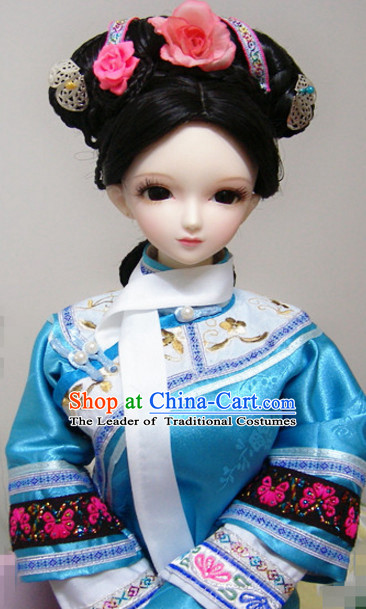 Qing Dynasty Chinese Black Long Hair Wigs and Headpieces for Women