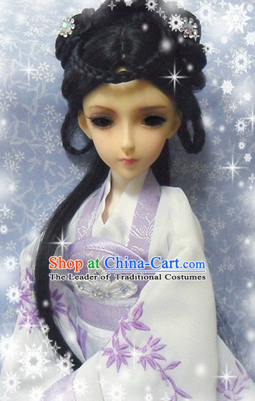 Ancient Chinese Style Princess Emperor Long Black Wigs and Accessories for Women Girls Adults Children