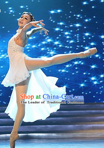 Professional Chinese White Ballet Dance Costume for Women Girls Adults Kids