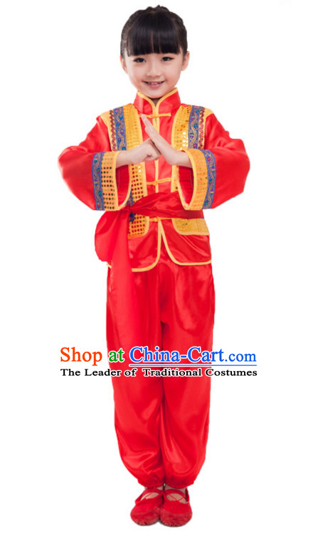 Chinese Folk New Year Dancing Costumes for Girls Kids Children