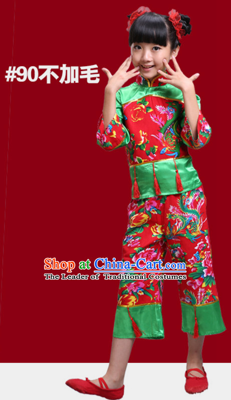 Chinese Traditional New Year Dance Outfits for Girls Kids Children