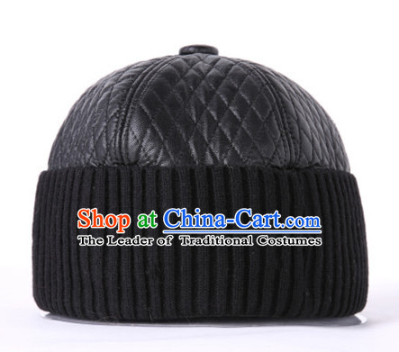 Top Traditional Chinese Black Leather Hat for Men