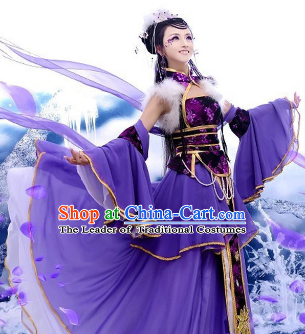 Chinese Ancient Purple Princess Cosplay Costume and Headdress Complete Set for Women