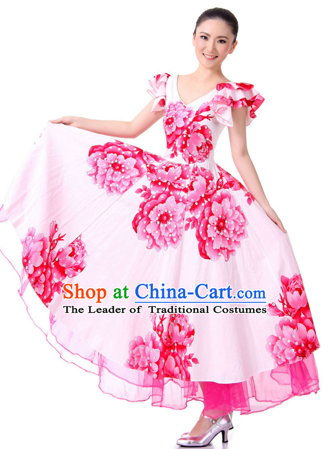 Chinese Traditional Opening Ceremony Group Dancing Costumes and Headdress Complete Set for Women